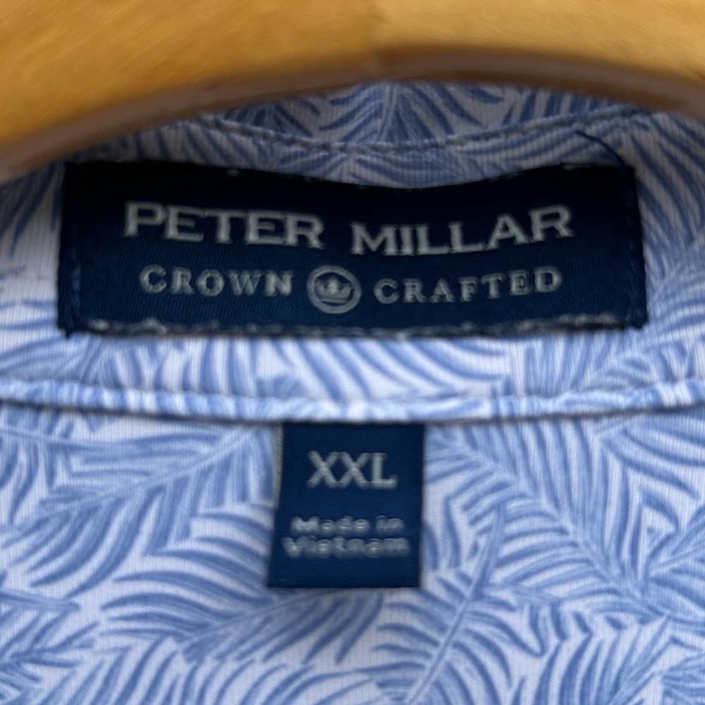 Peter Millar Performance Short Sleeve Jersey Polo Shirt Palm Leaf Blue White XXL - Picture 5 of 16